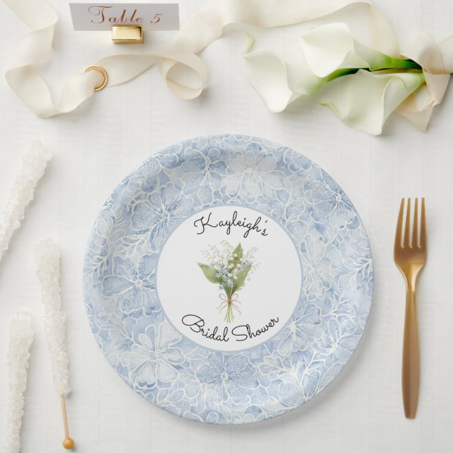 Schöne weiße blaue Blumen Brautparty  Pappteller (Hochzeit)