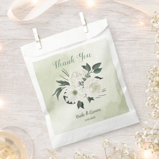 Schöne weiße Blume Grün Blätter Hochzeit Geschenktütchen (Ausgeschnitten)