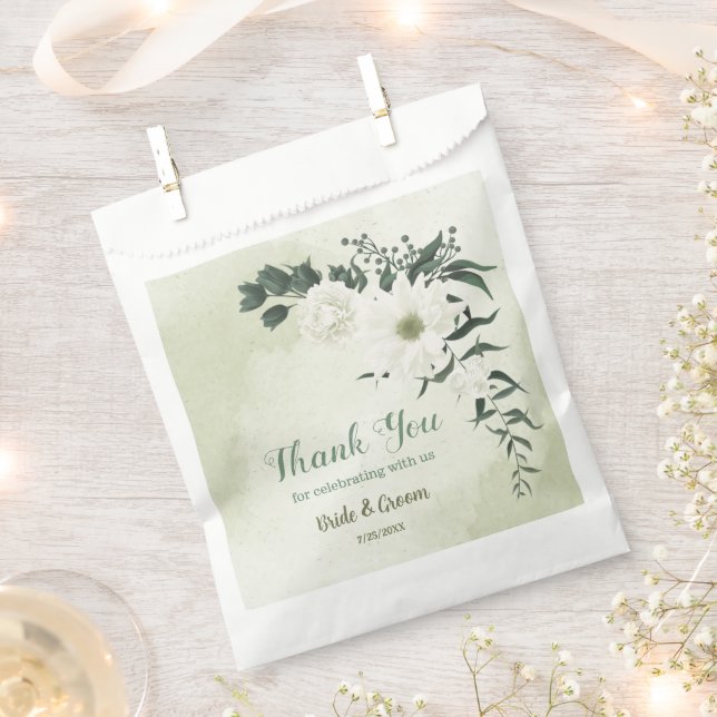 Schöne weiße Blume Grün Blätter Hochzeit Geschenktütchen (Ausgeschnitten)