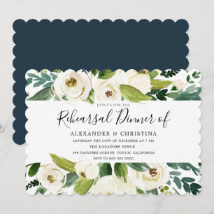 Schöne weiße Blume Grün Probe Abendessen Einladung