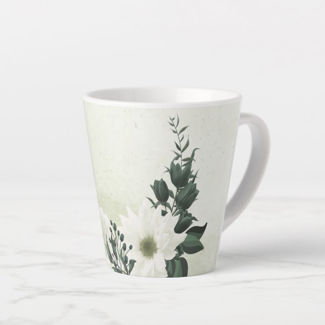 Schöne weiße Blume, grüne Blätter Milchtasse (Rechte Ecke)