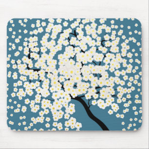 Schöne weiße Blumen blühender Baum Kunst Mousepad