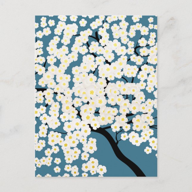 Schöne weiße Blumen blühender Baum Kunst Postkarte (Vorderseite)