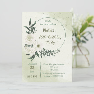 schöne weiße Blumenkranz Geburtstagsparty Einladung