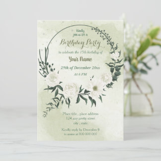 schöne weiße Blumenkranz Geburtstagsparty Einladung