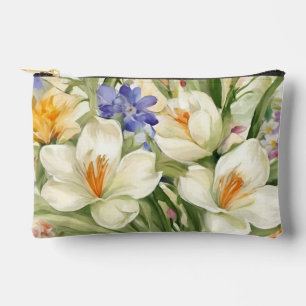 Schöne weiße Crocuses, С Frühlingsblumen Zubehörtasche