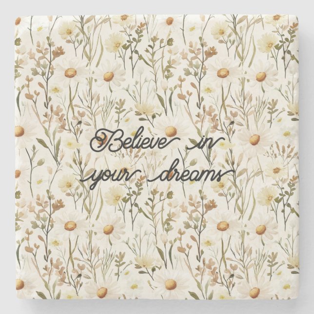 Schöne weiße Gänseblumen Geburtstag Steinuntersetzer (Vorderseite)