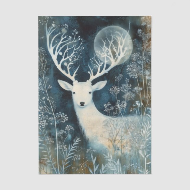 Schöne Weiße Hirsch Cyanotypie Druck Seidenpapier (Vorderseite)