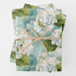 Schöne weiße Hydrangea auf blau Geschenkpapier Set