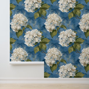 Schöne weiße Hydrangea auf blau Tapete