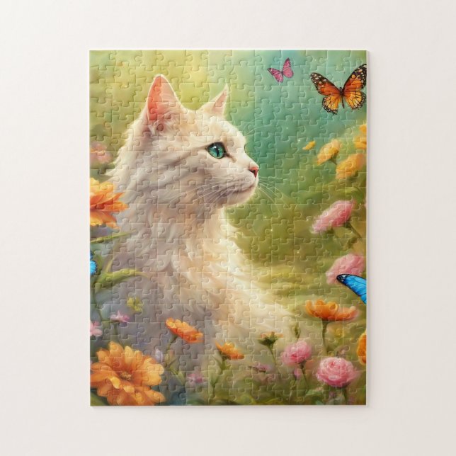 Schöne weiße Katze im Garten 713 Puzzle (Vertikal)