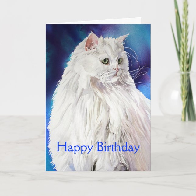 Schöne weiße Katze Lover Happy Geburtstag Gruß Karte (Vorderseite)