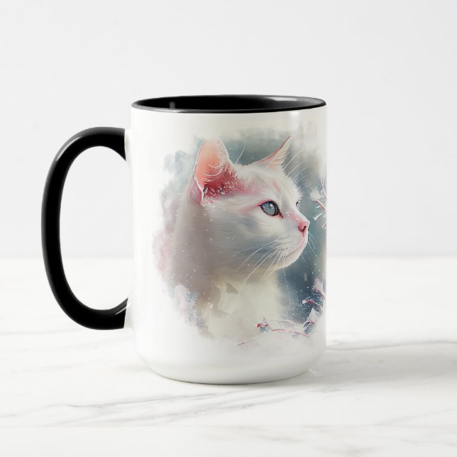 SCHÖNE WEISSE KATZE MIT BLAUEN AUGEN TASSE (Links)