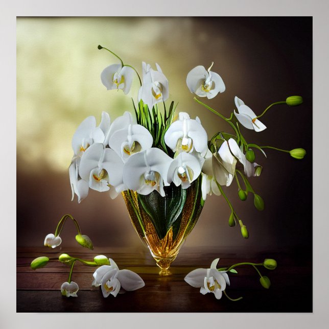 Schöne weiße Orchideen floral Bouquet Poster (Vorne)