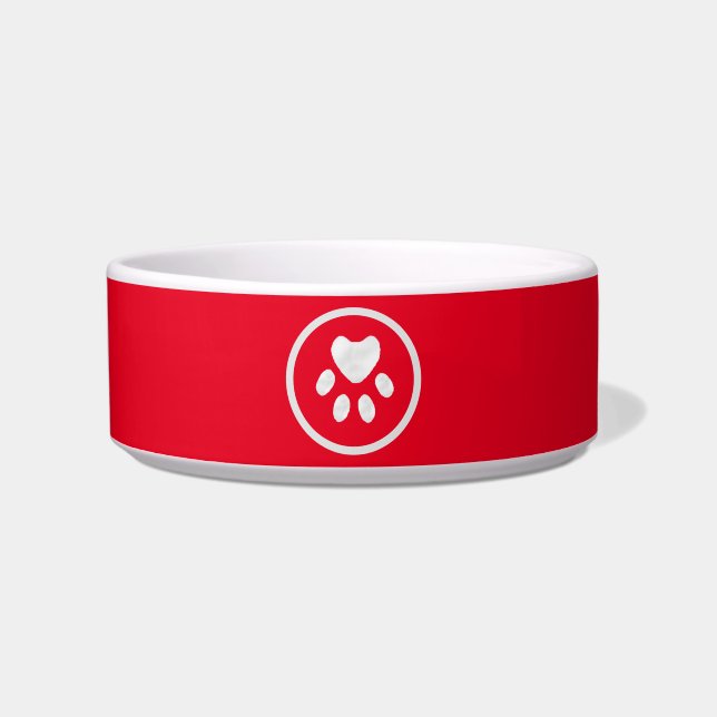 Schöne weiße Pet Paw auf Rot Napf (Vorderseite)