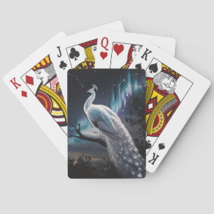 Schöne weiße Pfauen-Aurora Borealis-Landschaft Spielkarten
