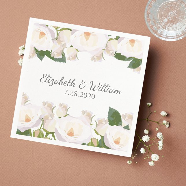 Schöne weiße Rose Elegante Romantische Hochzeit Serviette (Von Creator hochgeladen)