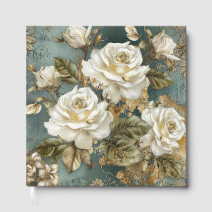 Schöne weiße Rosen auf Blau Gästebuch