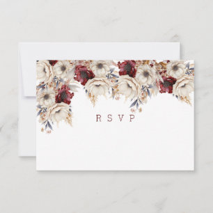 Schöne weiße Rosen  Burgunderrote Mohnblumen  RSVP Karte