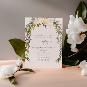 Schöne weiße Rosen Florale Hochzeit Einladung
