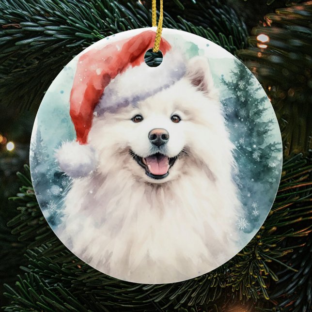 Schöne weiße Samoyed Watercolor Weihnachten Keramik Ornament (Von Creator hochgeladen)