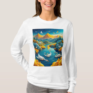 . Schöne weiße Schwäne schwimmen im See T-Shirt