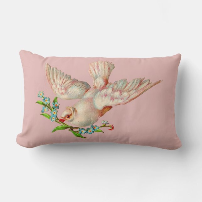 schöne weiße Taube mit Sprig im Mund Lendenkissen (Vorderseite)