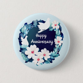 Schöne weiße Tauben Blumenreste Button