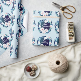 Schöne weiße Tauben Blumenreste Geschenkpapier