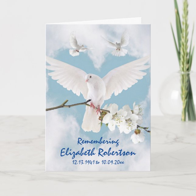 Schöne weiße Tauben "Nicht weinen" Gedenkstätte Karte (Vorderseite)