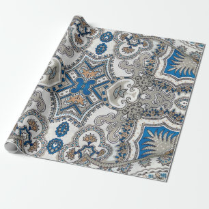Schöne, weiße und blaue Arabeske, islamische Patro Geschenkpapier