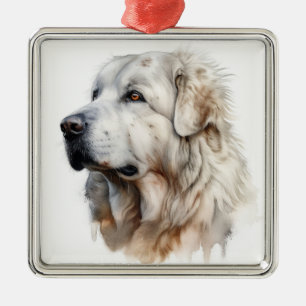 SCHÖNE WEISSE WASSERFARBE GROSSES PYRENEES HUND ORNAMENT AUS METALL