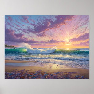 Schöne Wellen am Strand und Strandkunst Poster