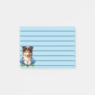 Schöne Welpe mit blauen Blumen Post-it Klebezettel