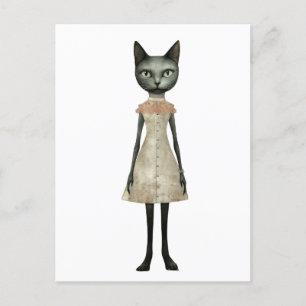 Schöne Whimisical Gray Cat in Pink Dress Postkarte