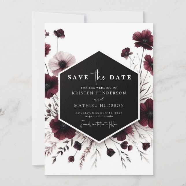 Schöne Whimsical Burgundy Wedding Save The Date (Vorderseite)