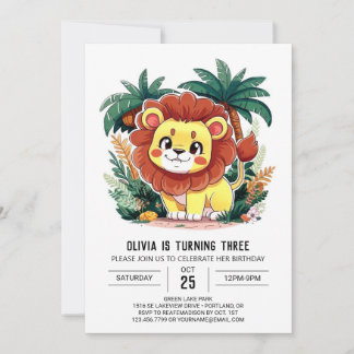 Schöne Whimsical Lion Digital Geburtstag Einladung