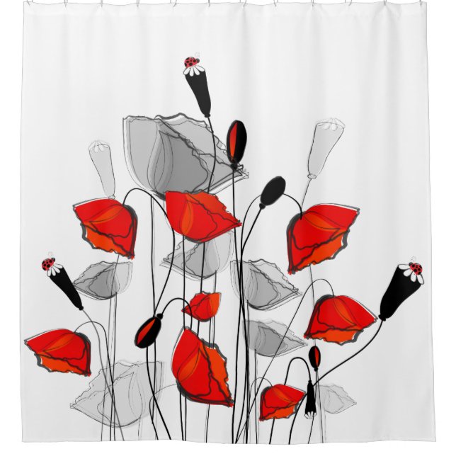 Schöne Whimsical Red Poppies Duschvorhang (Vorderseite)