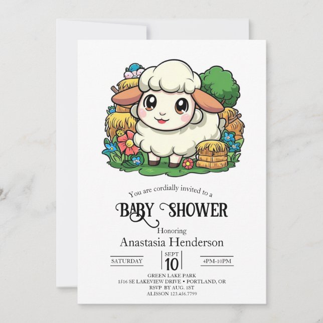 Schöne Whimsical Sheep Baby Dusche Einladung (Vorderseite)