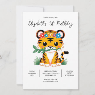Schöne Whimsical Tiger 1. Geburtstag Digital Einladung