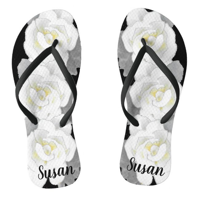 Schöne White Gardenia Blume auf Black Flip Flops (Fußbett)