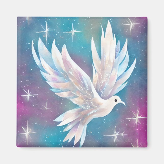 Schöne White Glitzer Peace Dove Magnet (Vorne)