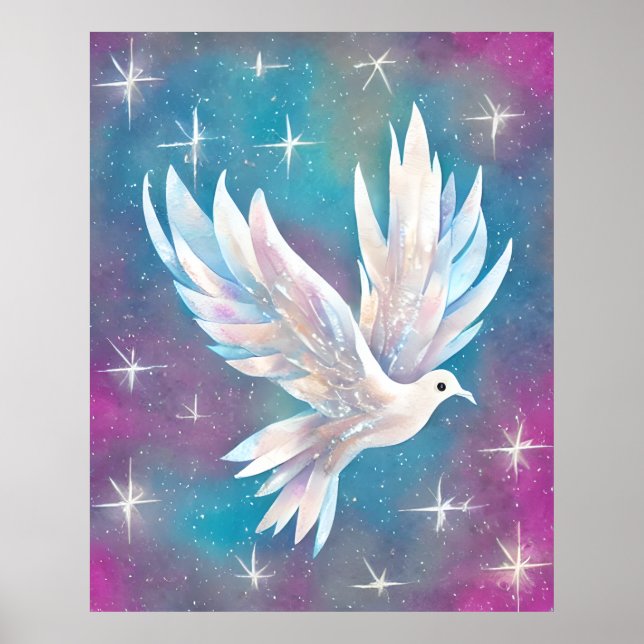 Schöne White Glitzer Peace Dove Poster (Vorne)