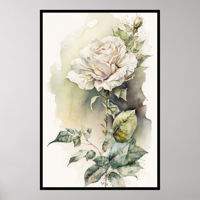 Schöne White Rose Wasserfarbe Poster (Vorne)