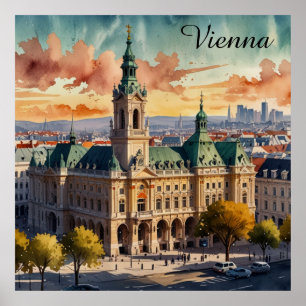 Schöne Wiener Wasserfarben Stadt Malerei Poster