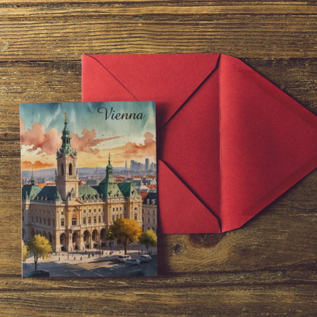 Schöne Wiener Wasserfarben Stadt Malerei Postkarte (Beautiful Vienna Austria Watercolor City Painting Postcard)