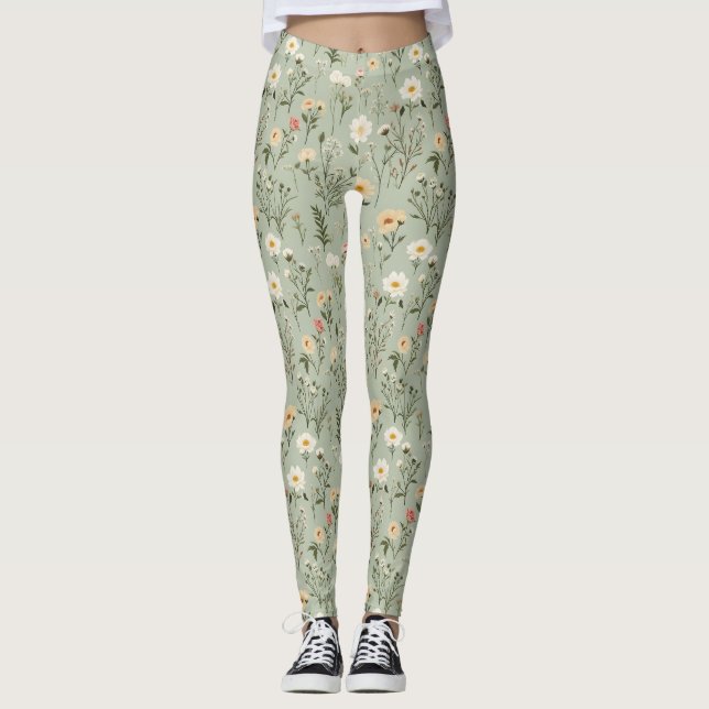 Schöne Wiese-Blume auf Green Leggings (Vorderseite)