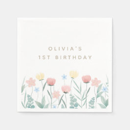 Schöne Wildblume Bouquet Geburtstag Serviette