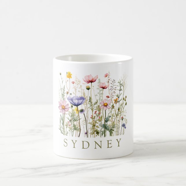 Schöne Wildblume Wasserfarbe Botanischer Garten Kaffeetasse (Mittel)