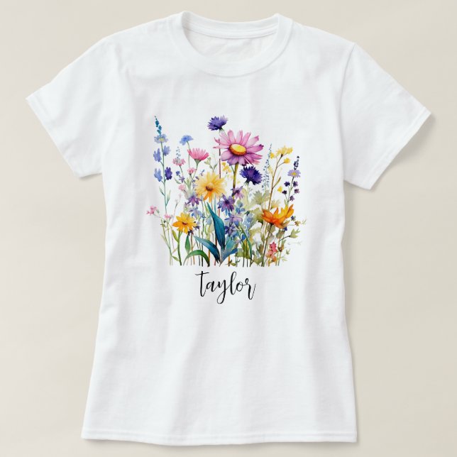 Schöne Wildblume Wasserfarbe Botanischer Garten T-Shirt (Design vorne)
